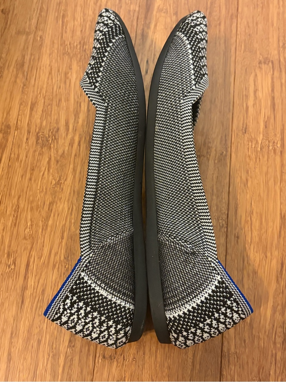 Rothy's Black & White Pointed Knit Flats with Cool Snake Print - Picture 4 of 11